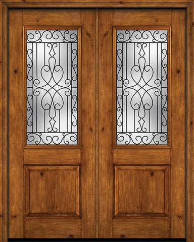 WDMA 72x96 Door (6ft by 8ft) Exterior Knotty Alder 96in Alder Rustic Plain Panel 2/3 Lite Double Entry Door Wyngate Glass 1