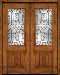 WDMA 72x96 Door (6ft by 8ft) Exterior Knotty Alder 96in Alder Rustic V-Grooved Panel 2/3 Lite Double Entry Door Wyngate Glass 1