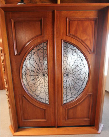 WDMA 72x96 Door (6ft by 8ft) Exterior Mahogany Circle Lite Double Door Scrollwork Ironwork Design 6