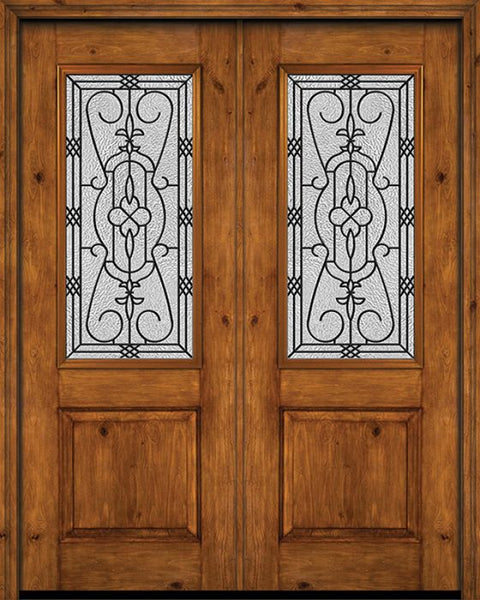 WDMA 72x96 Door (6ft by 8ft) Exterior Knotty Alder 96in Alder Rustic Plain Panel 2/3 Lite Double Entry Door Jacinto Glass 1