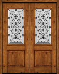 WDMA 72x96 Door (6ft by 8ft) Exterior Knotty Alder 96in Alder Rustic Plain Panel 2/3 Lite Double Entry Door Jacinto Glass 1
