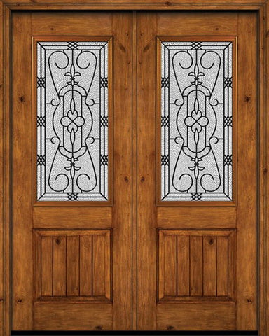 WDMA 72x96 Door (6ft by 8ft) Exterior Knotty Alder 96in Alder Rustic V-Grooved Panel 2/3 Lite Double Entry Door Jacinto Glass 1