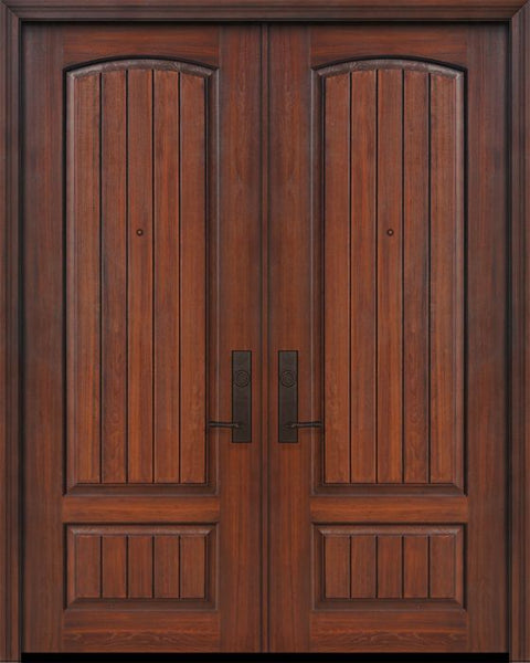 WDMA 72x96 Door (6ft by 8ft) Exterior Cherry Pro 96in Double 2 Panel Arch V-Groove Door 1