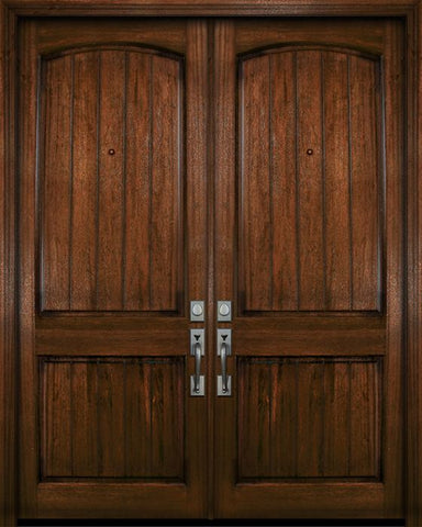 WDMA 72x96 Door (6ft by 8ft) Exterior Mahogany 36in x 96in Double Arch 2 Panel V-Grooved DoorCraft Door 1