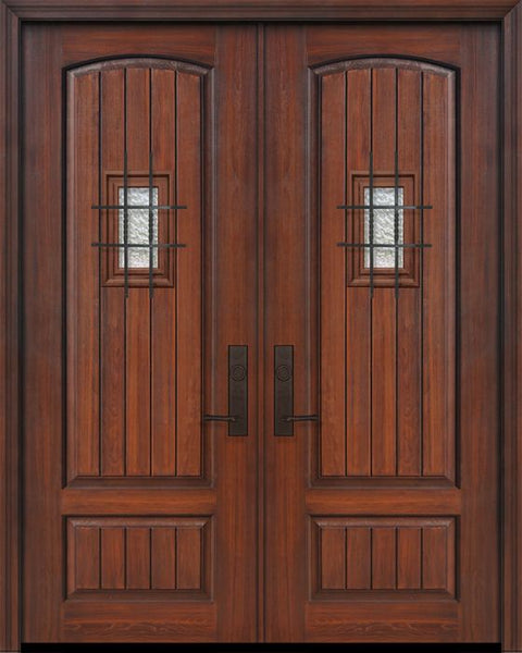 WDMA 72x96 Door (6ft by 8ft) Exterior Cherry Pro 96in Double 2 Panel Arch V-Groove Door with Speakeasy 1