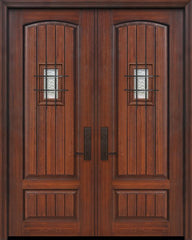 WDMA 72x96 Door (6ft by 8ft) Exterior Cherry Pro 96in Double 2 Panel Arch V-Groove Door with Speakeasy 1