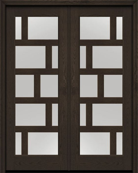 WDMA 72x96 Door (6ft by 8ft) Exterior Oak Contemporary Asymmetrical 10 Lite 8ft0in Full Lite Flush-Glazed Fiberglass Double Door 1
