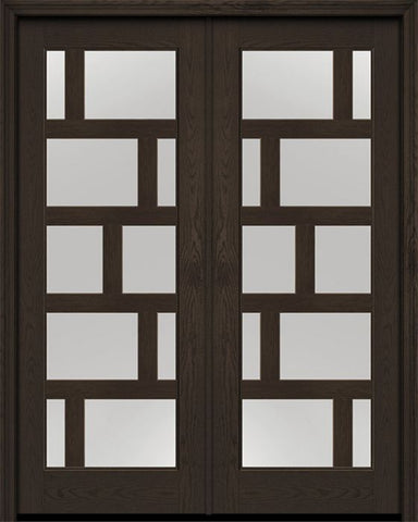 WDMA 72x96 Door (6ft by 8ft) Exterior Oak Contemporary Asymmetrical 10 Lite 8ft0in Full Lite Flush-Glazed Fiberglass Double Door 1