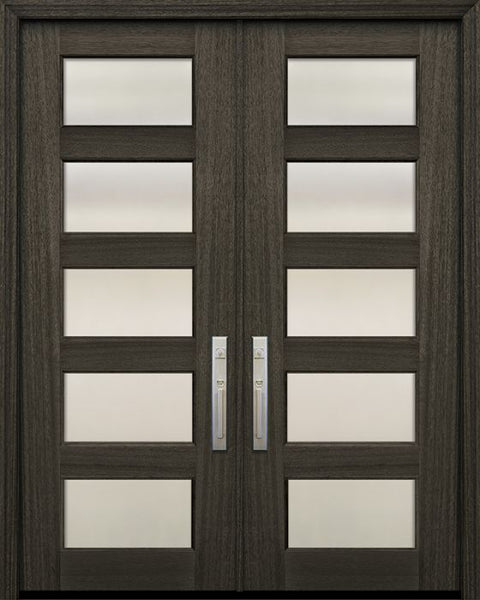 WDMA 72x96 Door (6ft by 8ft) Exterior Mahogany 36in x 96in Double 5 lite TDL Continental DoorCraft Door w/Textured Glass 1