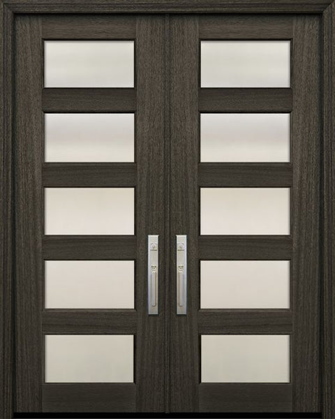 WDMA 72x96 Door (6ft by 8ft) Exterior Mahogany 36in x 96in Double 5 lite TDL Continental DoorCraft Door w/Textured Glass 1