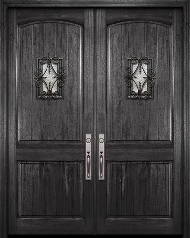 WDMA 72x96 Door (6ft by 8ft) Exterior Mahogany 36in x 96in Double Arch 2 Panel V-Grooved DoorCraft Door with Speakeasy 1