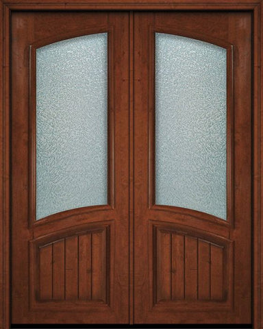 WDMA 72x96 Door (6ft by 8ft) Exterior Knotty Alder 36in x 96in Double Square Top Arch Lite V-Grooved Panel Estancia Alder Door 1