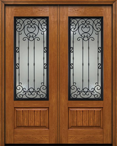 WDMA 72x96 Door (6ft by 8ft) Exterior Cherry 96in Plank Panel 3/4 Lite Double Entry Door Belle Meade Glass 1