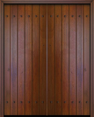 WDMA 72x96 Door (6ft by 8ft) Exterior Swing Mahogany 36in x 96in Double Square Top Plank Portobello Door with Clavos 1
