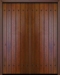 WDMA 72x96 Door (6ft by 8ft) Exterior Swing Mahogany 36in x 96in Double Square Top Plank Portobello Door with Clavos 1