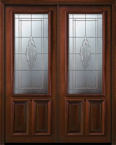 WDMA 72x96 Door (6ft by 8ft) Exterior Mahogany 36in x 96in Double 2/3 Lite Cameo 2 Panel DoorCraft Door 1