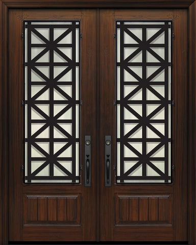 WDMA 72x96 Door (6ft by 8ft) Exterior Cherry Pro 96in Double 1 Panel 3/4 Lite Contempo Steel Grille Door 1