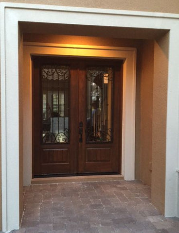 WDMA 72x96 Door (6ft by 8ft) Exterior Cherry Pro 96in Double 1 Panel 3/4 Lite Valencia Door 2