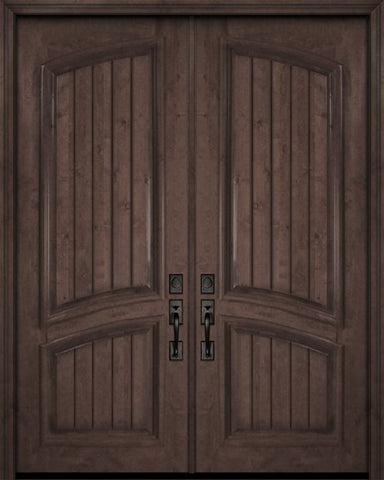 WDMA 72x96 Door (6ft by 8ft) Exterior Knotty Alder 36in x 96in Double Square Top Arch 2 Panel V-Grooved Estancia Alder Door 1