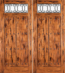 WDMA 72x96 Door (6ft by 8ft) Exterior Knotty Alder Solid Double Entry Door with Forged Iron 1