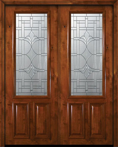 WDMA 72x96 Door (6ft by 8ft) Exterior Knotty Alder 36in x 96in Double 2/3 Lite Marsala Alder Door 1