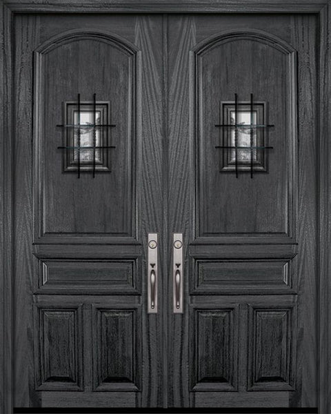 WDMA 72x96 Door (6ft by 8ft) Exterior Mahogany 36in x 96in Double 4 Panel Arch Portobello Door with Speakeasy 1
