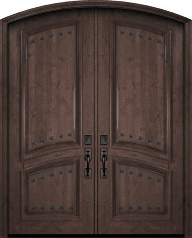 WDMA 72x96 Door (6ft by 8ft) Exterior Knotty Alder 36in x 96in Double Arch Top 2 Panel Estancia Alder Door with Clavos 1