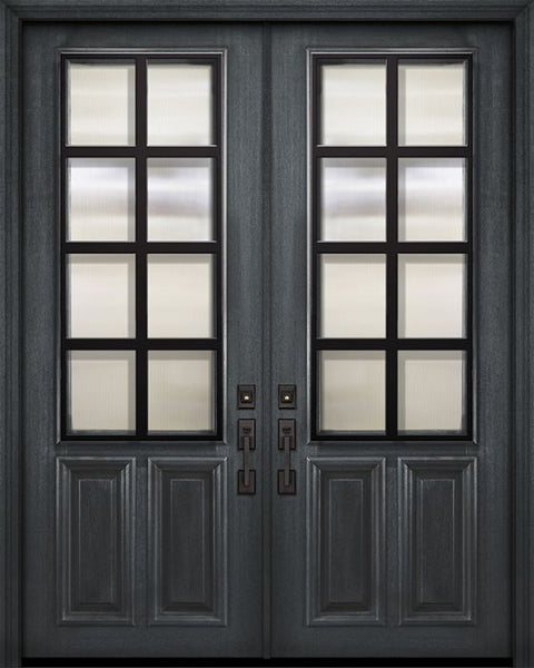 WDMA 72x96 Door (6ft by 8ft) Exterior Mahogany 36in x 96in Double 2/3 Lite Minimal Steel Grille Portobello Door 1