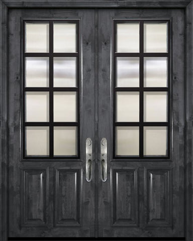 WDMA 72x96 Door (6ft by 8ft) Exterior Knotty Alder 36in x 96in Double 2/3 Lite Minimal Steel Grille Estancia Alder Door 1