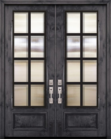 WDMA 72x96 Door (6ft by 8ft) Exterior Knotty Alder 36in x 96in Double 3/4 Lite Minimal Steel Grille Estancia Alder Door 1