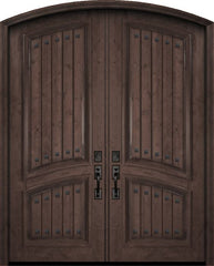 WDMA 72x96 Door (6ft by 8ft) Exterior Knotty Alder 36in x 96in Double Arch Top 2 Panel V-Grooved Estancia Alder Door with Clavos 1