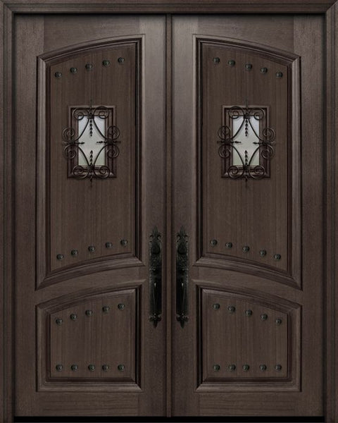 WDMA 72x96 Door (6ft by 8ft) Exterior Mahogany 36in x 96in Double Square Top Arch 2 Panel Portobello Door with Speakeasy / Clavos 1
