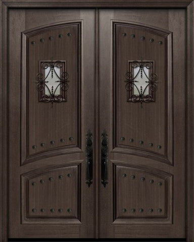 WDMA 72x96 Door (6ft by 8ft) Exterior Mahogany 36in x 96in Double Square Top Arch 2 Panel Portobello Door with Speakeasy / Clavos 1