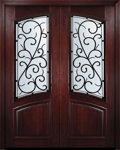 WDMA 72x96 Door (6ft by 8ft) Exterior Mahogany 36in x 96in Double Square Top Arch Lite Bellagio Door 1