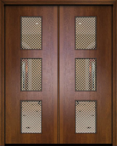 WDMA 72x96 Door (6ft by 8ft) Exterior Mahogany 96in Double Newport Contemporary Door w/Metal Grid 1