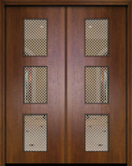 WDMA 72x96 Door (6ft by 8ft) Exterior Mahogany 96in Double Newport Contemporary Door w/Metal Grid 1