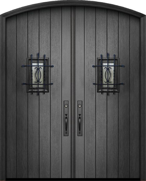 WDMA 72x96 Door (6ft by 8ft) Exterior Mahogany 96in Double Plank Arch Top Door with Speakeasy 1