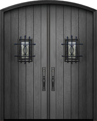 WDMA 72x96 Door (6ft by 8ft) Exterior Mahogany 96in Double Plank Arch Top Door with Speakeasy 1