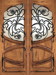 WDMA 72x96 Door (6ft by 8ft) Exterior Mahogany AN-2002-2 Hand Carved Art Nouveau Forged iron Glass Entry Double Door 1