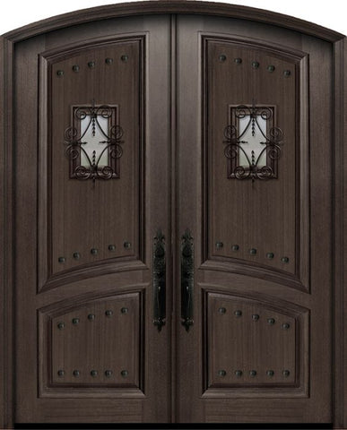 WDMA 72x96 Door (6ft by 8ft) Exterior Mahogany 36in x 96in Double Arch Top 2 Panel Portobello Door with Speakeasy / Clavos 1
