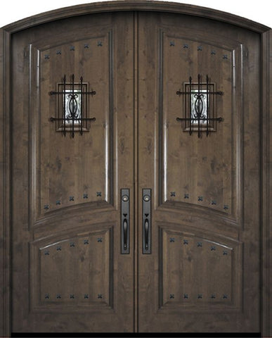 WDMA 72x96 Door (6ft by 8ft) Exterior Knotty Alder 36in x 96in Double Arch Top 2 Panel Estancia Alder Door with Speakeasy / Clavos 1