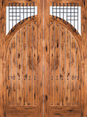 WDMA 72x96 Door (6ft by 8ft) Exterior Knotty Alder Victorian Solid Double Entry Doors Forged Iron 1