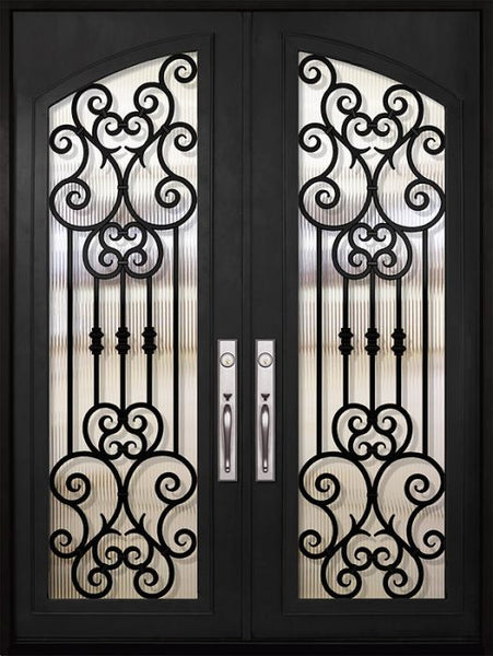 WDMA 72x96 Door (6ft by 8ft) Exterior 96in Marbella Full Arch Lite Double Wrought Iron Entry Door 1