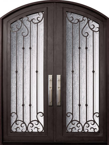 WDMA 72x96 Door (6ft by 8ft) Exterior 96in Valencia Full Lite Arch Top Double Wrought Iron Entry Door 1