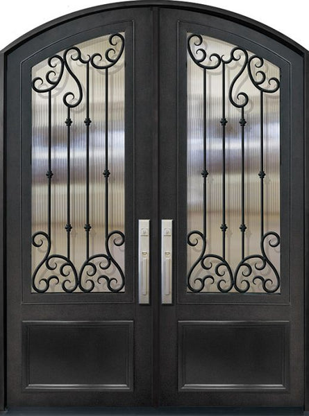 WDMA 72x96 Door (6ft by 8ft) Exterior 96in Valencia 3/4 Lite Arch Top Double Wrought Iron Entry Door 1