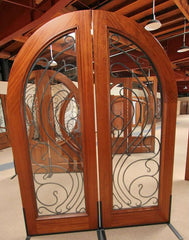 WDMA 72x96 Door (6ft by 8ft) Exterior Mahogany Double Doors Round Top Solid Full Lite Forged Iron 4