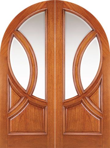 WDMA 72x96 Door (6ft by 8ft) Exterior Mahogany Round Top Solid Double Doors with Glass 1