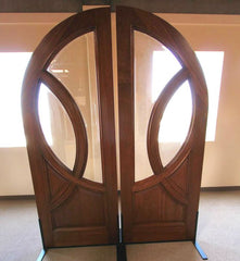 WDMA 72x96 Door (6ft by 8ft) Exterior Mahogany Round Top Solid Double Doors with Glass 2