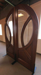 WDMA 72x96 Door (6ft by 8ft) Exterior Mahogany Round Top Solid Double Doors with Glass 4