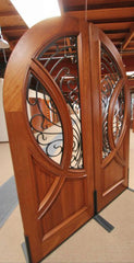 WDMA 72x96 Door (6ft by 8ft) Exterior Mahogany Round Top Solid Double Doors with Forged Iron 2